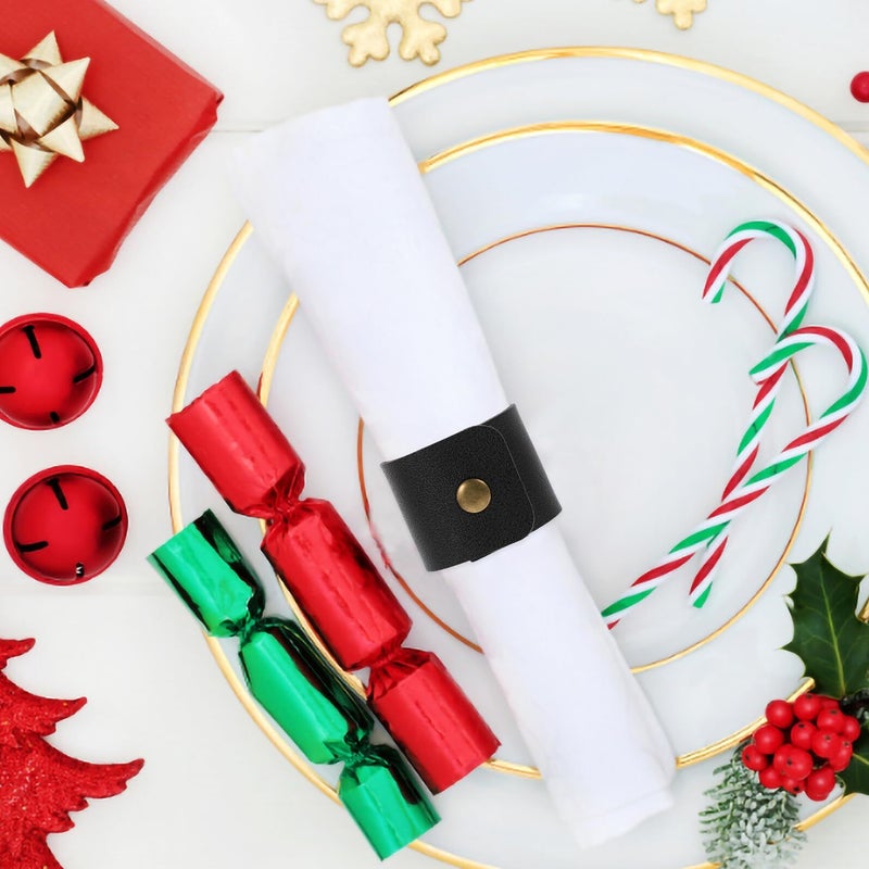 4Pcs Black Leather Napkin Rings Set Decorative Bulk Holders for Wedding Banquet Table - Image 5