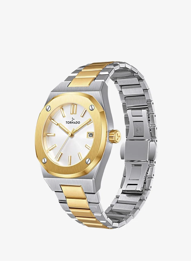 TORNADO Men's  Solid Stainless Steel,Integrated bracelet with brushed finish 3H with date Display Watch T23003-TBTW - 42mm mm