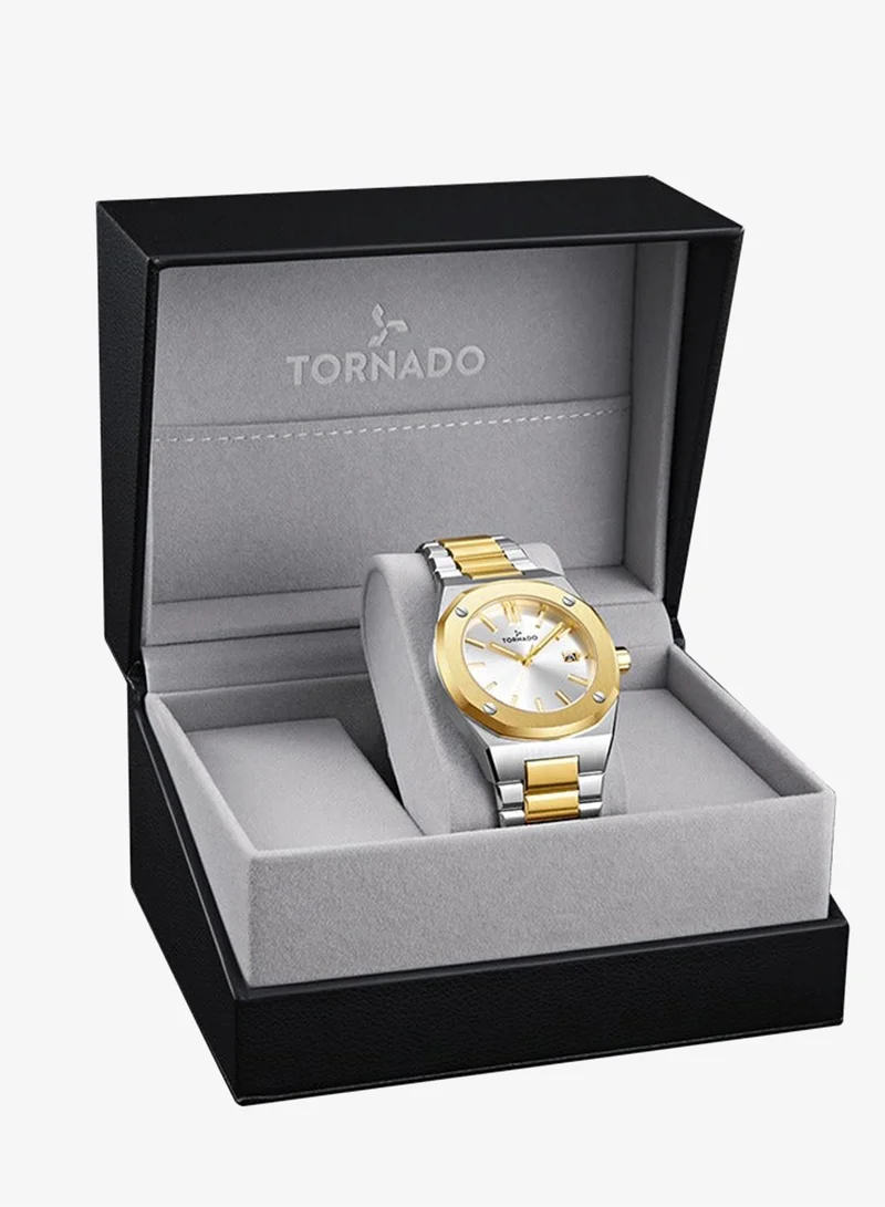 Tornado White Men's  Solid Stainless Steel,Integrated bracelet with brushed finish 3H with date Display Watch T23003-TBTW - 42mm mm for Men | Best Price UAE