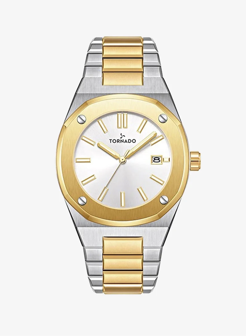 TORNADO Men's  Solid Stainless Steel,Integrated bracelet with brushed finish 3H with date Display Watch T23003-TBTW - 42mm mm