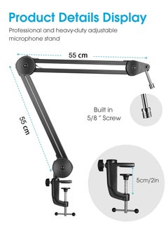 ZERIFAM Large Boom Arm Mic Stand, Heavy Duty Microphone Stand with Adjustable Suspension Scissor Arm Stand with Shock Mount, Pop Filter, Cable Ties for Blue Yeti Snowball & Blue Yeti Nano (Black, 55 cm)  - Image 2