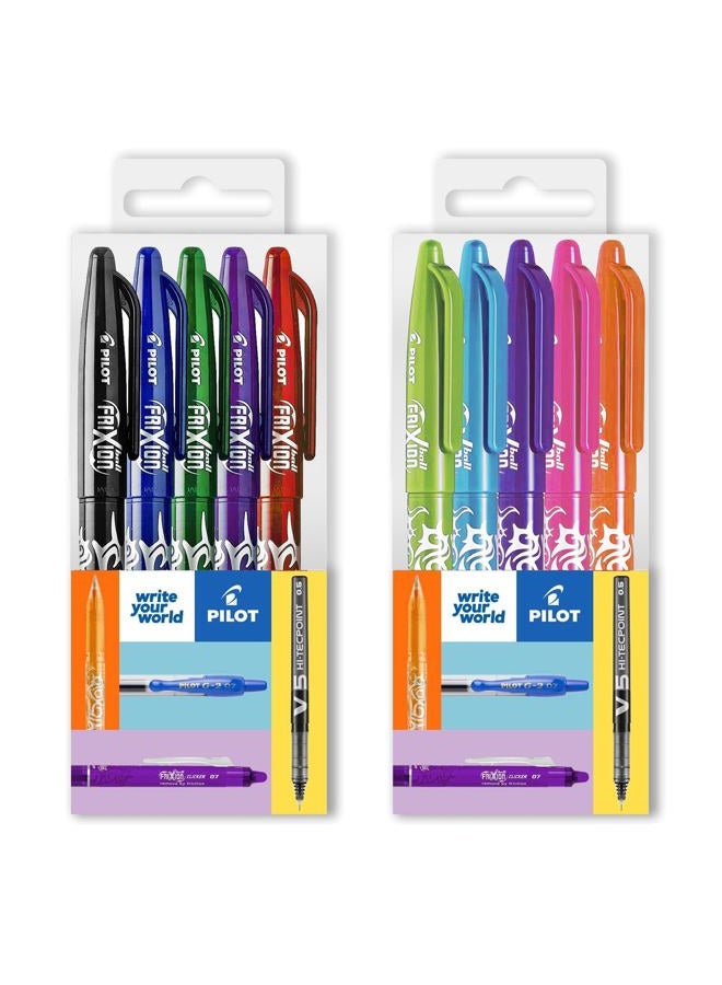 PILOT Frixion Heat/Friction Erasable Rollerball Pen FR7 - Medium 0.7mm Nib - Wallets Pack of 10 - Black, Brown, Red, Orange, Pink, Violet, Blue, Light Blue, Lime Green,Green  - Image 1