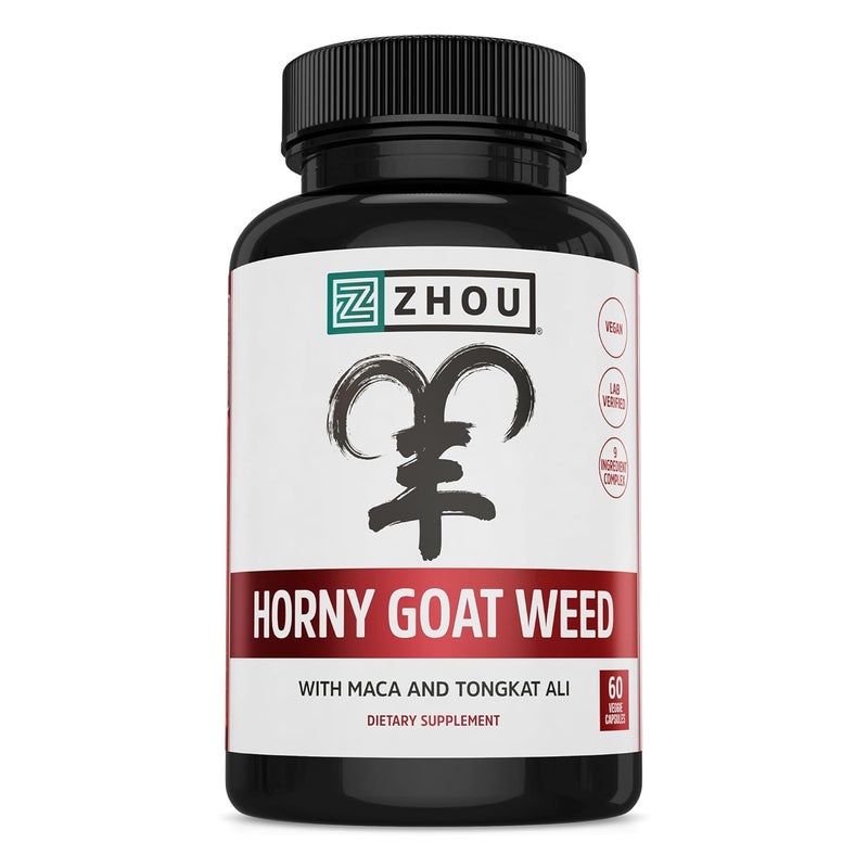 Zhou Horny Goat Weed  Herbal Extract for Men  Women Supplement with Maca Tribulus Tongkat Ali  Ginseng Maximum Strength for Health  Energy  60 Veggie Capsules - Image 1