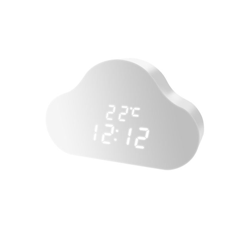 LED Clock Cloud Design Solid Wood Alarm Clock - Voice Activated Night Light with Temperature Display for Bedside Desktop - Image 1