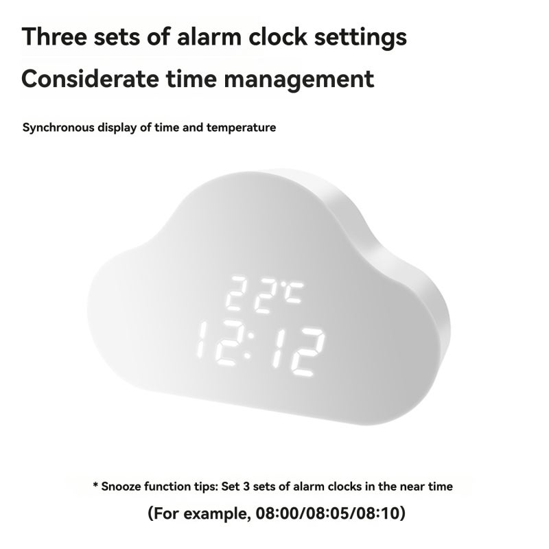 LED Clock Cloud Design Solid Wood Alarm Clock - Voice Activated Night Light with Temperature Display for Bedside Desktop - Image 5