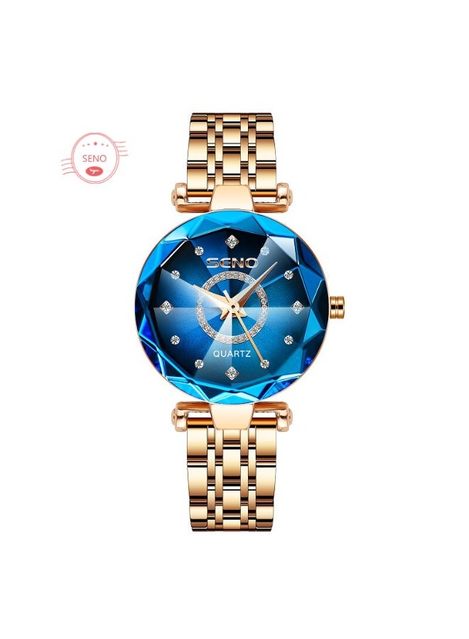 سينو SENO ساعة نسائية أنيقة بسطح كريستال موضة للسيدات، ساعة يد للزينة اليومية والمناسبات الرسمية - Image 1