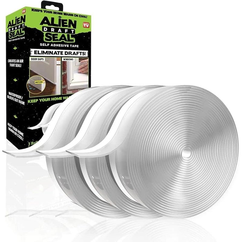 ALIEN TAPE Alien Draft Seal Insulation Tape 16 Feet Transparent Silicone Weather Stripping Door Seal Strip and Under Door Draft Stopper for Window Seal and Door Bottom Seal As Seen On TV - Image 1