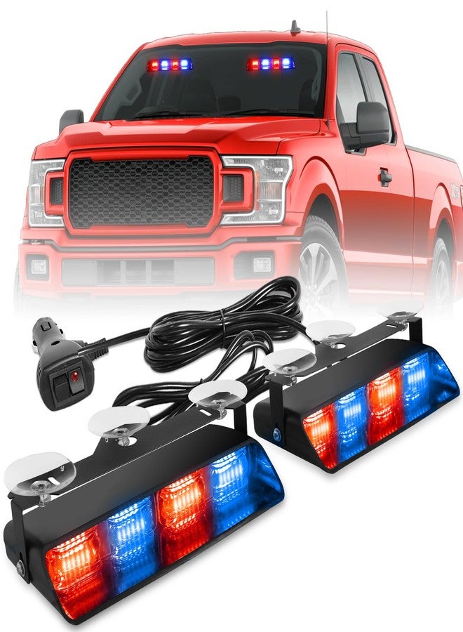 HLauto 2002L Emergency Dash Strobe Lights: 2x8.5 inch Red Blue Safety Lights, 48 LED Flashing Warning Hazard Windshield Visor Traffic Light Bars for Trucks, Construction Vehicles - Image 1