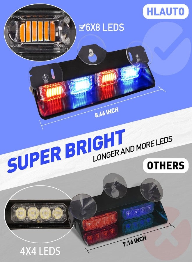 HLauto 2002L Emergency Dash Strobe Lights: 2x8.5 inch Red Blue Safety Lights, 48 LED Flashing Warning Hazard Windshield Visor Traffic Light Bars for Trucks, Construction Vehicles - Image 2