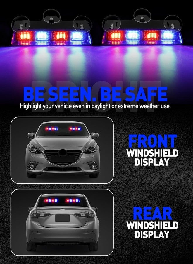 HLauto 2002L Emergency Dash Strobe Lights: 2x8.5 inch Red Blue Safety Lights, 48 LED Flashing Warning Hazard Windshield Visor Traffic Light Bars for Trucks, Construction Vehicles - Image 3