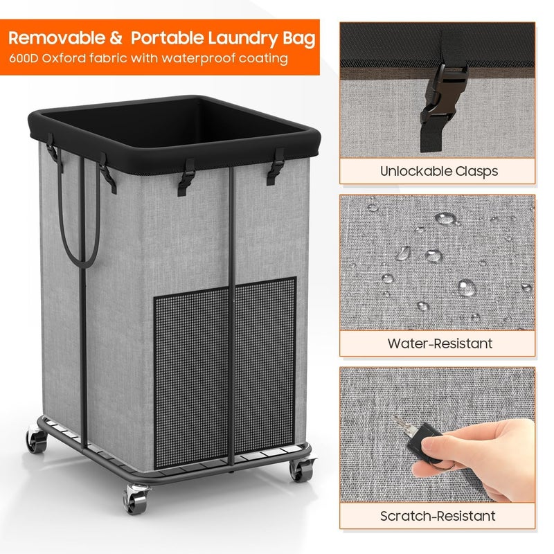 Olldide 150L Laundry Hamper with Wheels, Rolling Laundry Basket with Metal Frame and Removable Bag, Large & Tall Dirty Clothes Hampers for Bedroom Aesthetic, Laundry Room, Bathroom, Dorm-Grey - Image 5