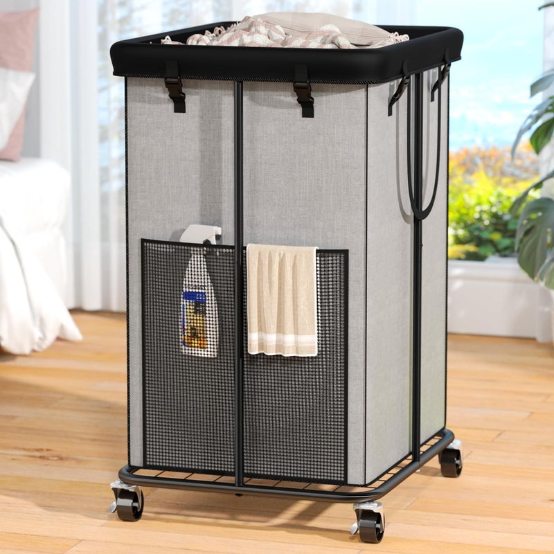 Olldide 150L Laundry Hamper with Wheels, Rolling Laundry Basket with Metal Frame and Removable Bag, Large & Tall Dirty Clothes Hampers for Bedroom Aesthetic, Laundry Room, Bathroom, Dorm-Grey - Image 1