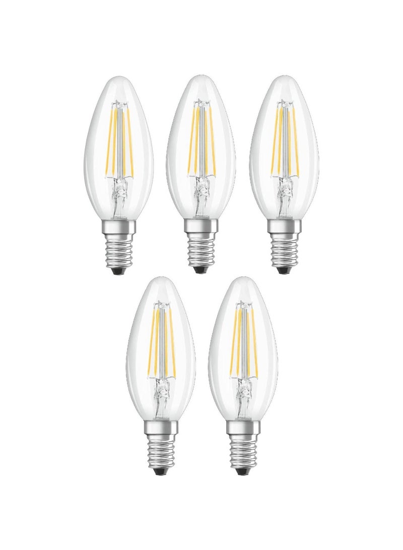OSRAM Dimmable E14 Candle light Clear LED Retrofit Classic B 4W Warm White 2700K  - Pack of 5 - Image 1
