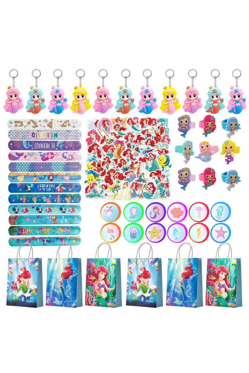 FRUITFUL PARTY Mermaid Kids Party Favors for 12 Guests, 110 Pieces Mermaid Birthday Party Favor Set - Mermaid Gift Bags Keychain Stickers Gift Bags and Other Mermaid Themed Party Supplies for Mermaid Birthday Decorations - Image 1