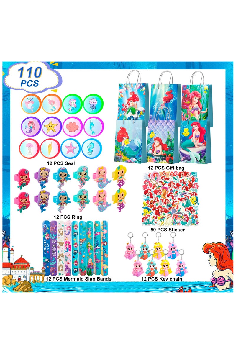FRUITFUL PARTY Mermaid Kids Party Favors for 12 Guests, 110 Pieces Mermaid Birthday Party Favor Set - Mermaid Gift Bags Keychain Stickers Gift Bags and Other Mermaid Themed Party Supplies for Mermaid Birthday Decorations - Image 2