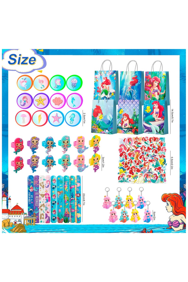 FRUITFUL PARTY Mermaid Kids Party Favors for 12 Guests, 110 Pieces Mermaid Birthday Party Favor Set - Mermaid Gift Bags Keychain Stickers Gift Bags and Other Mermaid Themed Party Supplies for Mermaid Birthday Decorations - Image 3