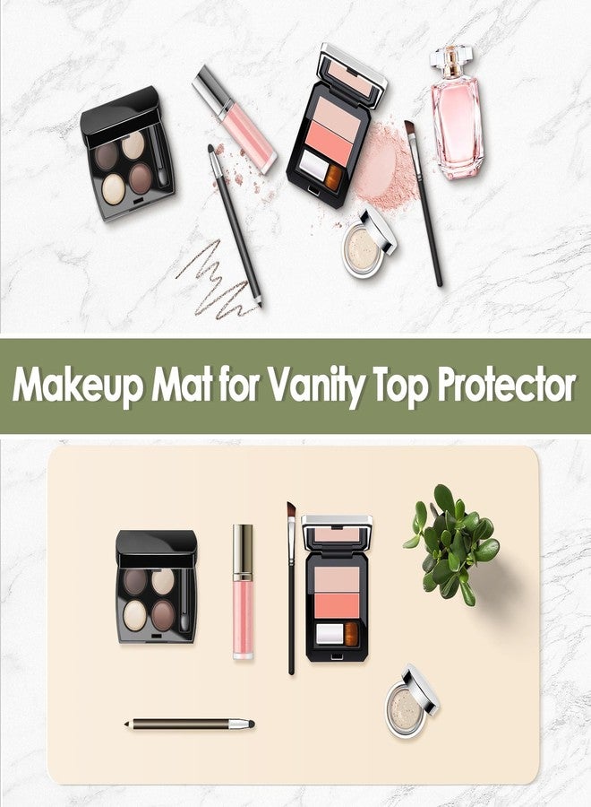 TOHONFOO Makeup Mat for Vanity to Protect Desk Top 23.6 x 11.8 in, Dual-Sided Makeup Mat, Easy to Clean Desk Pad - Waterproof and Oilproof Vanity Accessories (Beige and Olive Green) - Image 2