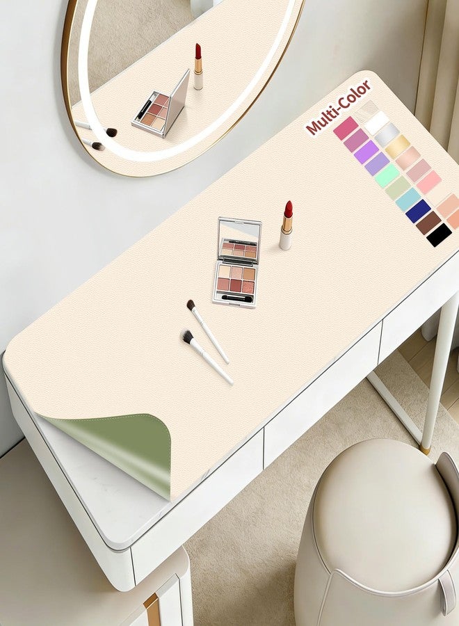 TOHONFOO Makeup Mat for Vanity to Protect Desk Top 23.6 x 11.8 in, Dual-Sided Makeup Mat, Easy to Clean Desk Pad - Waterproof and Oilproof Vanity Accessories (Beige and Olive Green) - Image 1