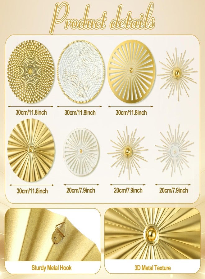 Lingvee 8 Pcs Gold Wall Decor Modern Metal Decor Metal Starbursts Radial Plate Art Hanging Decorative Wall Decorations for Home Bedroom Bathroom Living Room Office Sculpture (Gold, Platinum, Brown) - Image 3