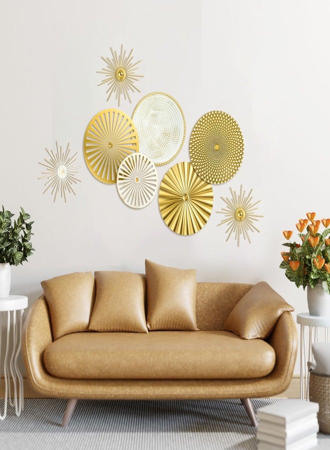 Lingvee 8 Pcs Gold Wall Decor Modern Metal Decor Metal Starbursts Radial Plate Art Hanging Decorative Wall Decorations for Home Bedroom Bathroom Living Room Office Sculpture (Gold, Platinum, Brown) - Image 2