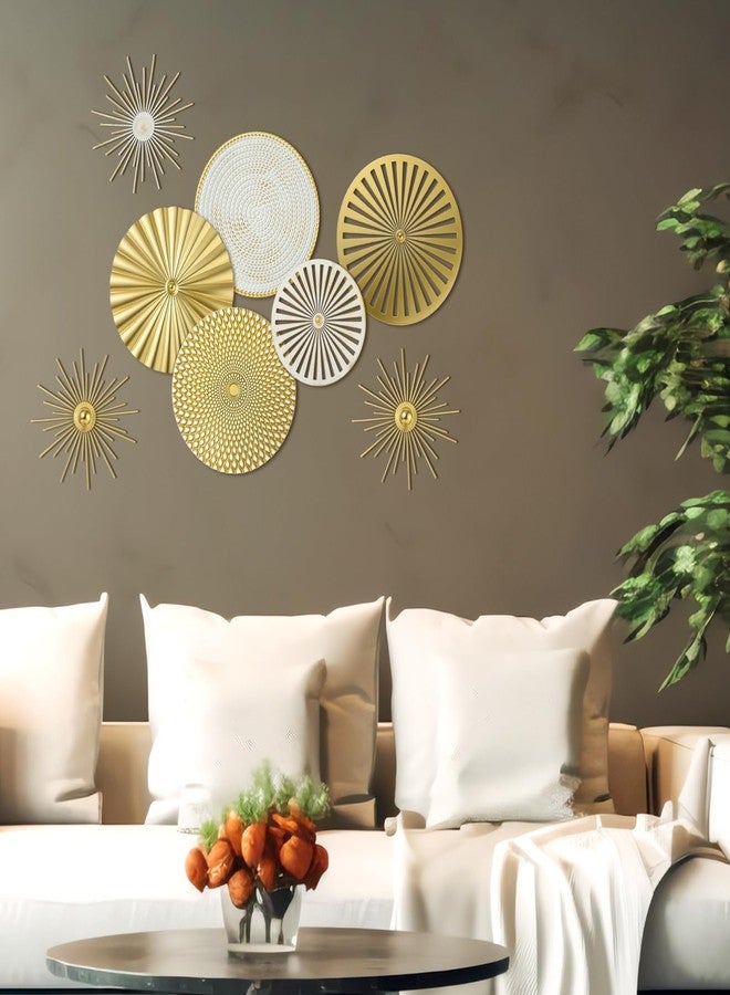Lingvee 8 Pcs Gold Wall Decor Modern Metal Decor Metal Starbursts Radial Plate Art Hanging Decorative Wall Decorations for Home Bedroom Bathroom Living Room Office Sculpture (Gold, Platinum, Brown) - Image 5