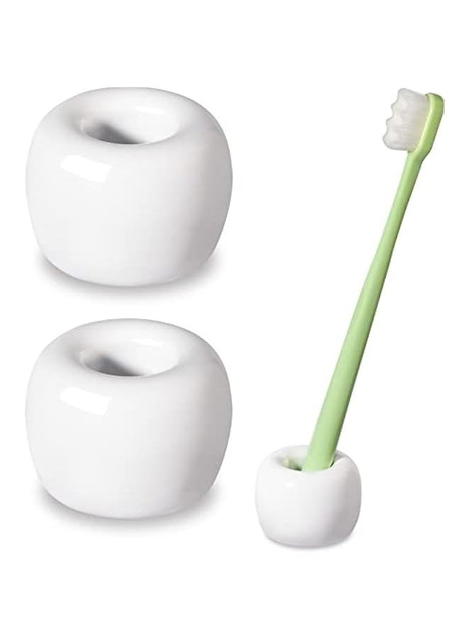 Generic Elegant Set of 2 White Mini Ceramic Toothbrush Holders for Bathroom Vanity Countertops  - Image 1