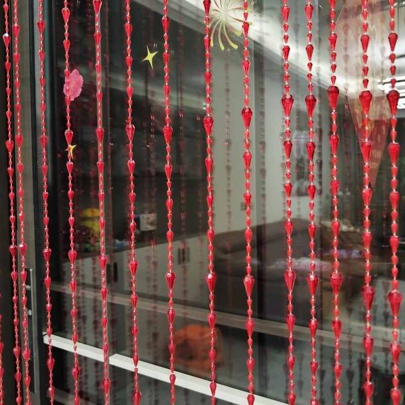 ave split Beaded Curtain Doorways Acrylic Hanging Door Beads String Curtains Tassel Room Divider Screen Decor for Doorway Window Living Room Wedding (042red, 39 inch x 78.7 inch) - Image 1