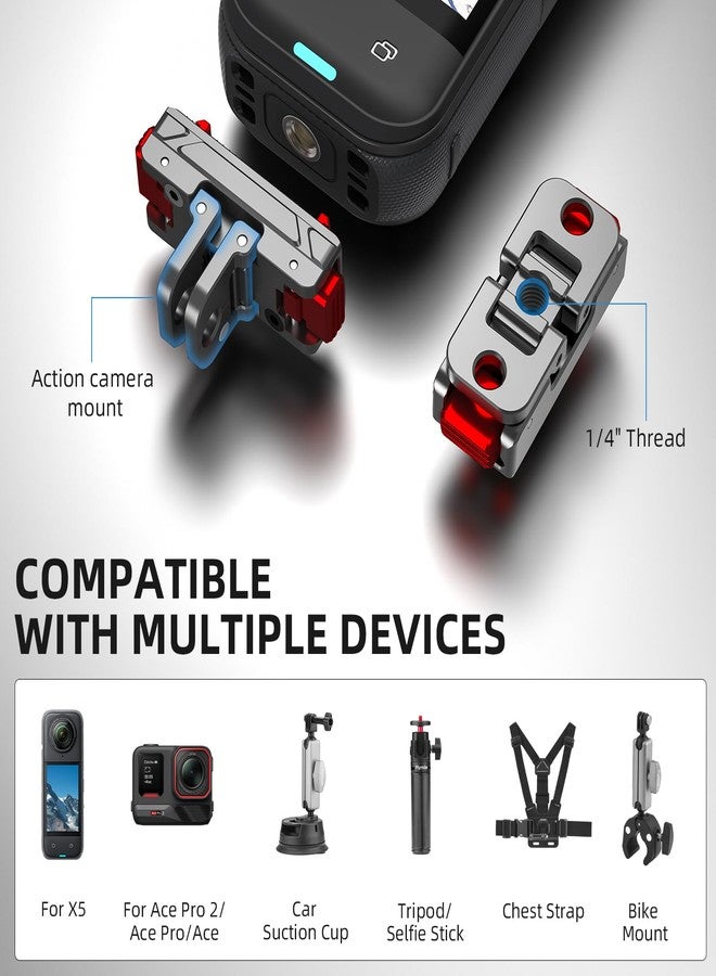 Flymile X5 Magnetic Quick Release Base for Insta360 X5, Aluminum Alloy Mount for Insta 360 Ace Pro 2/Ace Pro/Ace, with 1/4”Threaded Hole & Foldable Action Camera Adapter Accessories(Not for X4/X3) - Image 3