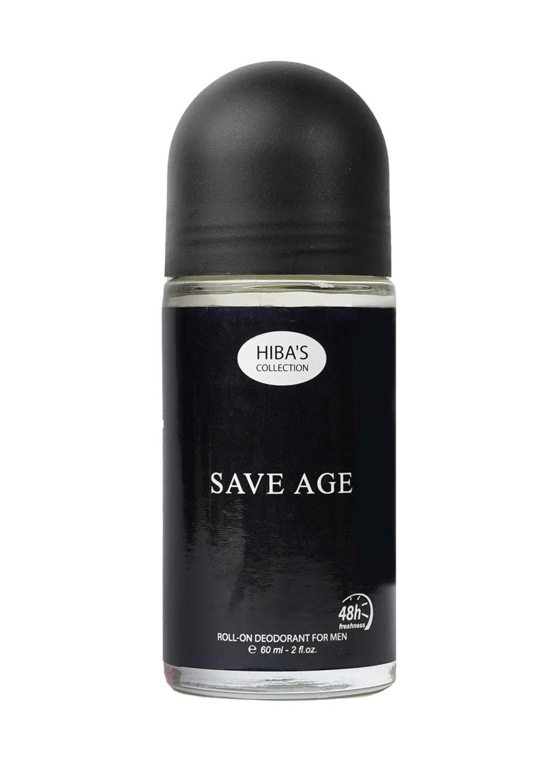 HIBA'S COLLECTION Save Age Roll-On Deodorant for Men – 60ml (2 fl oz) | Long-Lasting Freshness & Odor Protection" - Image 1