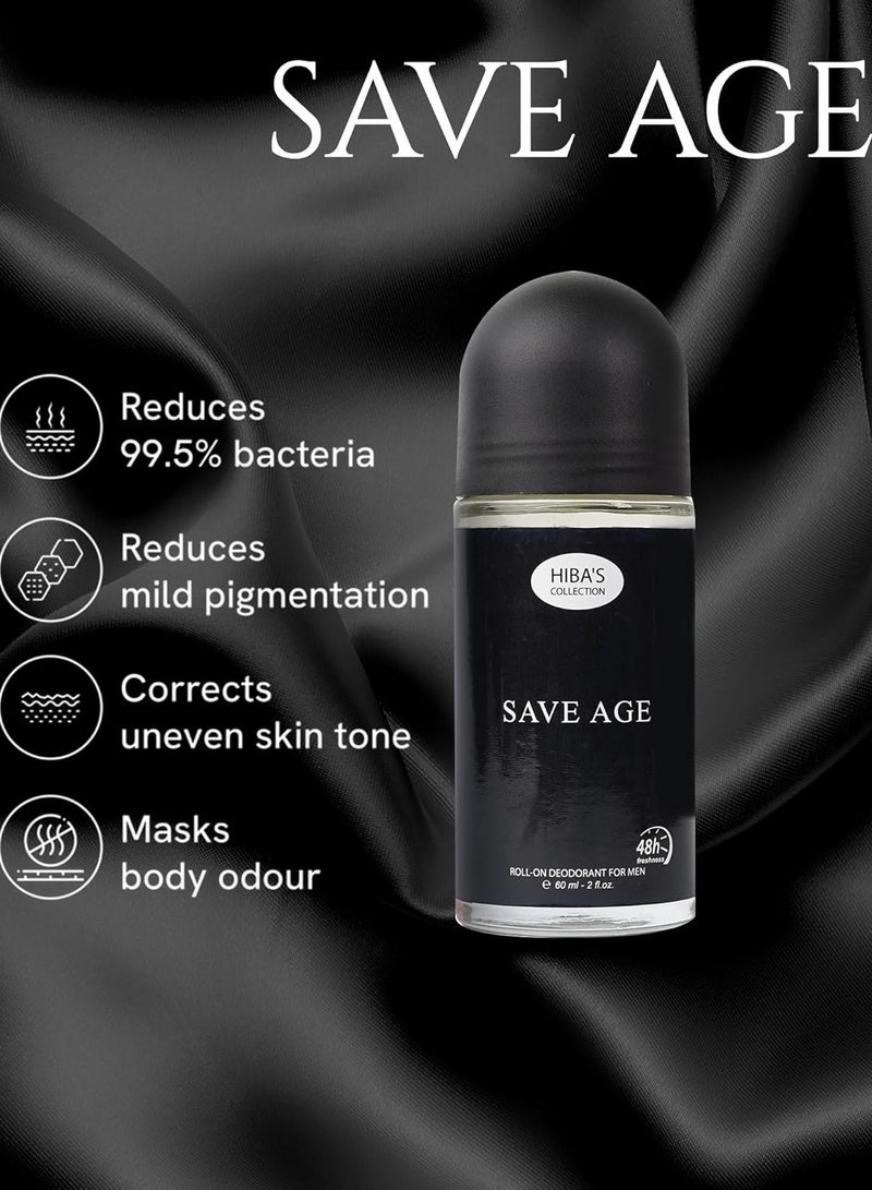 HIBA'S COLLECTION Save Age Roll-On Deodorant for Men – 60ml (2 fl oz) | Long-Lasting Freshness & Odor Protection" - Image 2