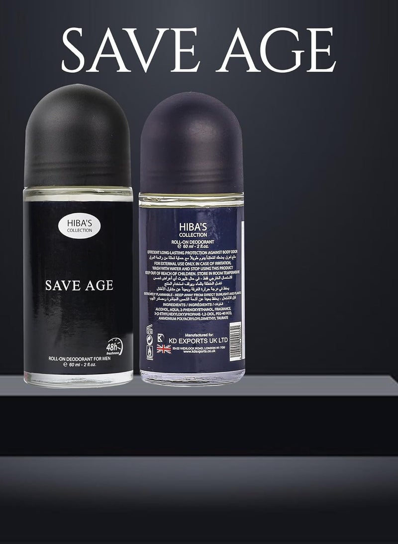HIBA'S COLLECTION Save Age Roll-On Deodorant for Men – 60ml (2 fl oz) | Long-Lasting Freshness & Odor Protection" - Image 4