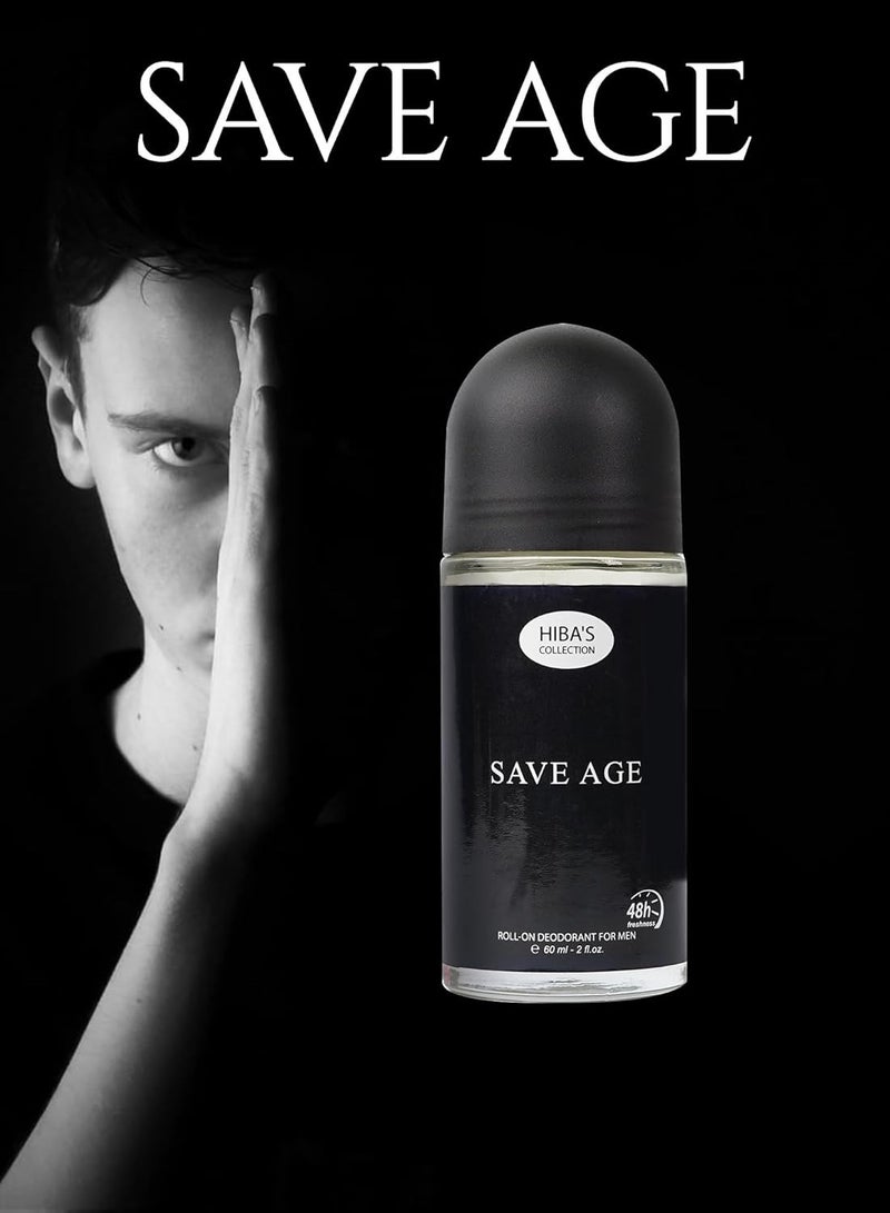 HIBA'S COLLECTION Save Age Roll-On Deodorant for Men – 60ml (2 fl oz) | Long-Lasting Freshness & Odor Protection" - Image 3