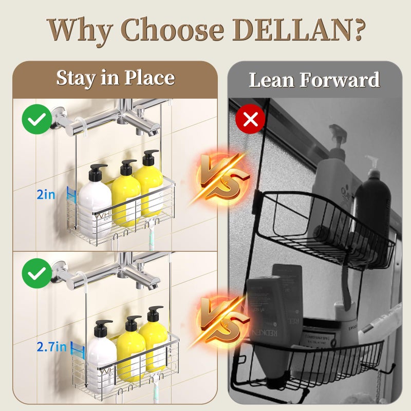 DELLAN Hanging Shower Organizer  Shower Rack with Hooks Over the Door  Bathroom Shower Caddy and Basket - Image 5
