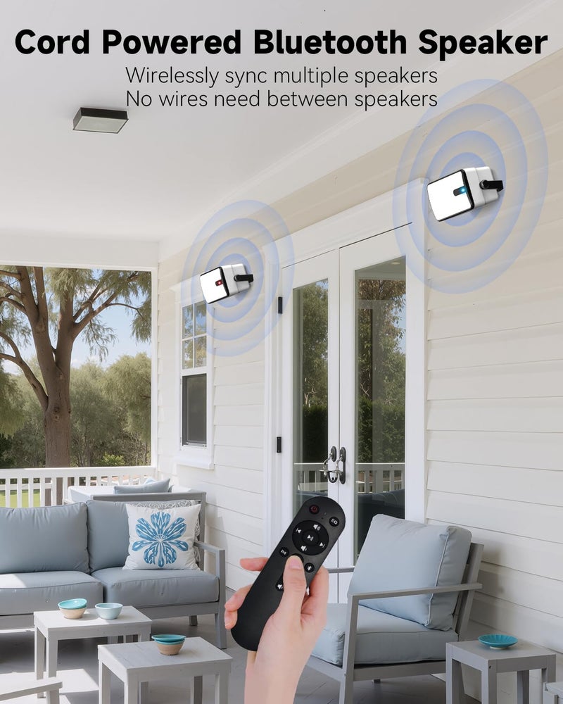 Plyee Audio 250W Outdoor Bluetooth Speakers, Wireless Sync Between Speakers, Powerful Bass, Wall Mount for Patio, Porch, Gazebo, Garage, 2-Pack, White(MZ-632) - Image 2