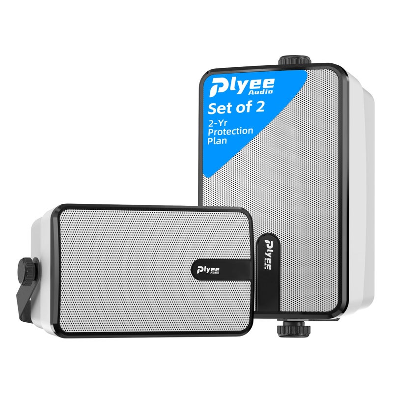 Plyee Audio 250W Outdoor Bluetooth Speakers, Wireless Sync Between Speakers, Powerful Bass, Wall Mount for Patio, Porch, Gazebo, Garage, 2-Pack, White(MZ-632) - Image 1