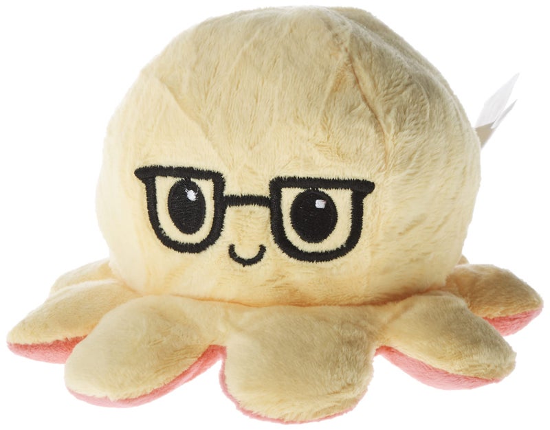 TeeTurtle Reversible Octopus Plushie 4-Inch Red + Yellow with Glasses Two-Sided Flip Plush Toy with Embroidered Details - Cute Mini Collectible Plush for Kids, Teens, and Adults - Image 2