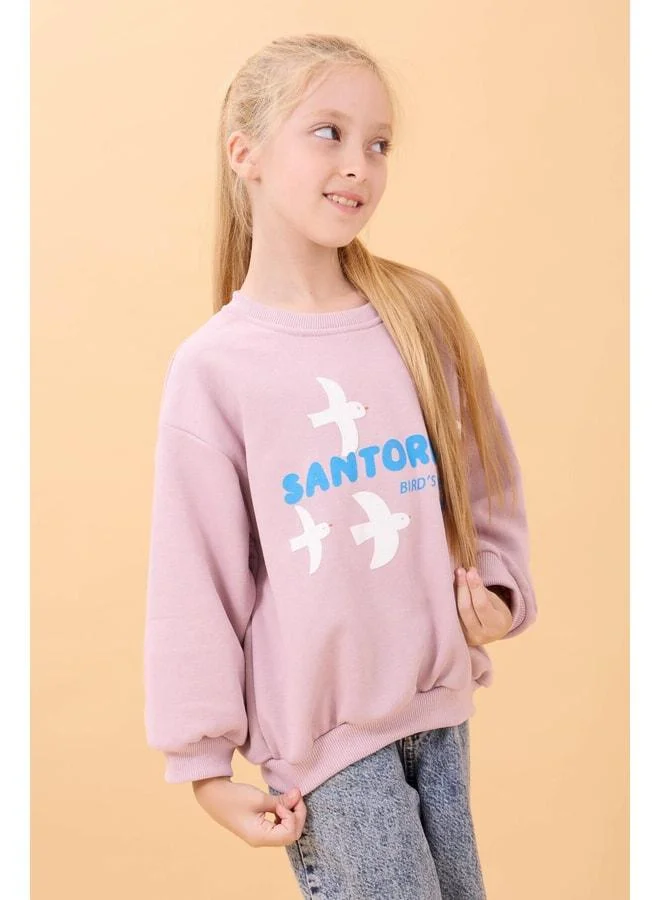 Perendi Girl Oversize Santorini Printed Seasonal Sweatshirt Light Pink