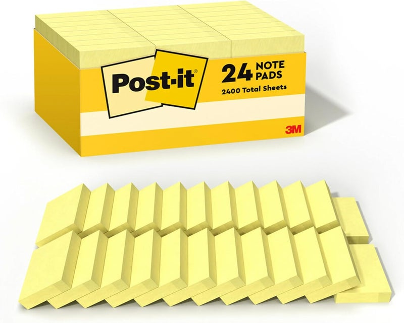 Post It Notes, 1/3/8 x 1 7/8 in, 24 Sticky Notes Pads, 100 Sheets per Pad, Canary Yellow, The Original Note, School Supplies and Oﬃce Products - Image 1