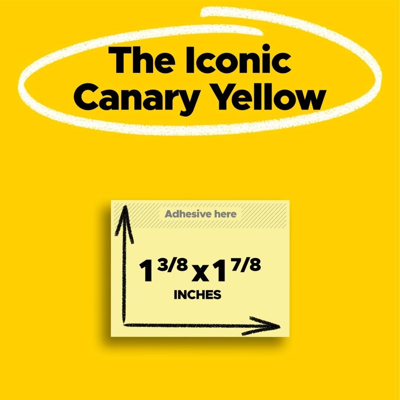 Post It Notes, 1/3/8 x 1 7/8 in, 24 Sticky Notes Pads, 100 Sheets per Pad, Canary Yellow, The Original Note, School Supplies and Oﬃce Products - Image 3