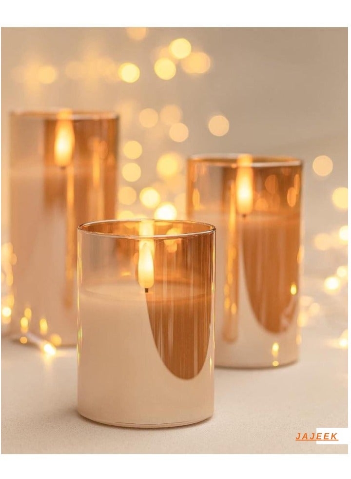 JAJEEK شموع زجاجية متلألئة بدون لهب مع جهاز تحكم عن بعد - شموع عمودية LED تعمل بالبطارية مع مؤقت، تأثير وميض واقعي لتزيين المنزل، المدفأة، الرف، الحمام - لون ذهبي، حل إضاءة آمن وأنيق - Image 2