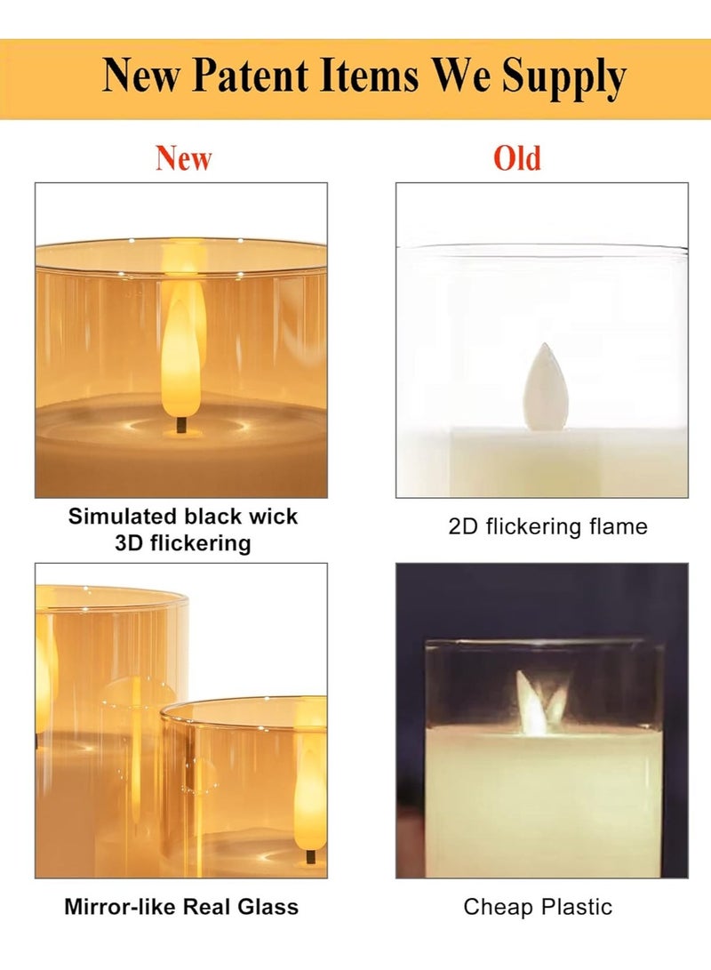 JAJEEK شموع زجاجية متلألئة بدون لهب مع جهاز تحكم عن بعد - شموع عمودية LED تعمل بالبطارية مع مؤقت، تأثير وميض واقعي لتزيين المنزل، المدفأة، الرف، الحمام - لون ذهبي، حل إضاءة آمن وأنيق - Image 3