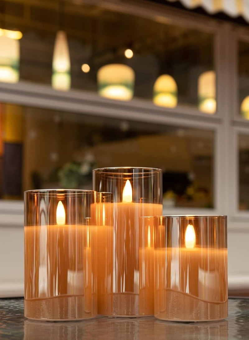 JAJEEK شموع زجاجية متلألئة بدون لهب مع جهاز تحكم عن بعد - شموع عمودية LED تعمل بالبطارية مع مؤقت، تأثير وميض واقعي لتزيين المنزل، المدفأة، الرف، الحمام - لون ذهبي، حل إضاءة آمن وأنيق - Image 4