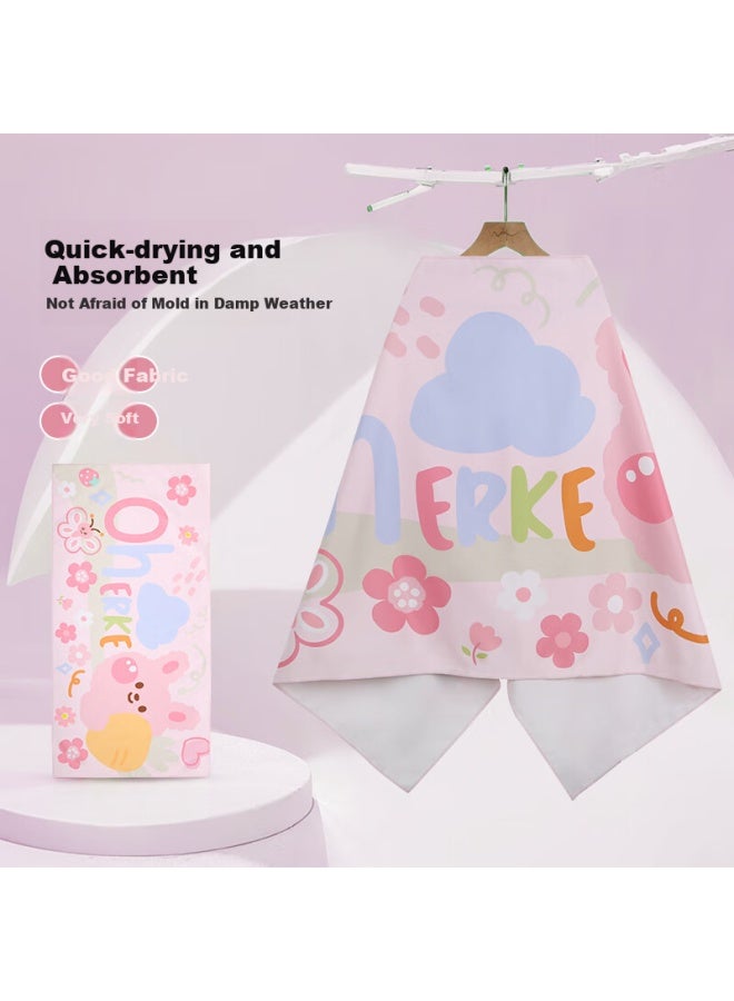 Erke Children'S Bath Towel Super Absorbent Quick-Drying Bath Towel Swimming Special Bathrobe Portable Beach Towel Colorful Pink - Image 1