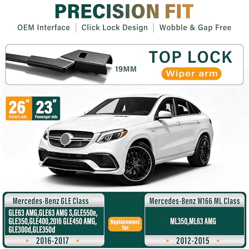 KVQ Windshield Wiper Blades Replacement for Mercedes-Benz GLE Class 2016-2017 W166 ML Class 2012-2015,Original Equipment Replacement Front Rear Wiper Blade Set - 26" 23" 12" (Set of 3) - Image 2