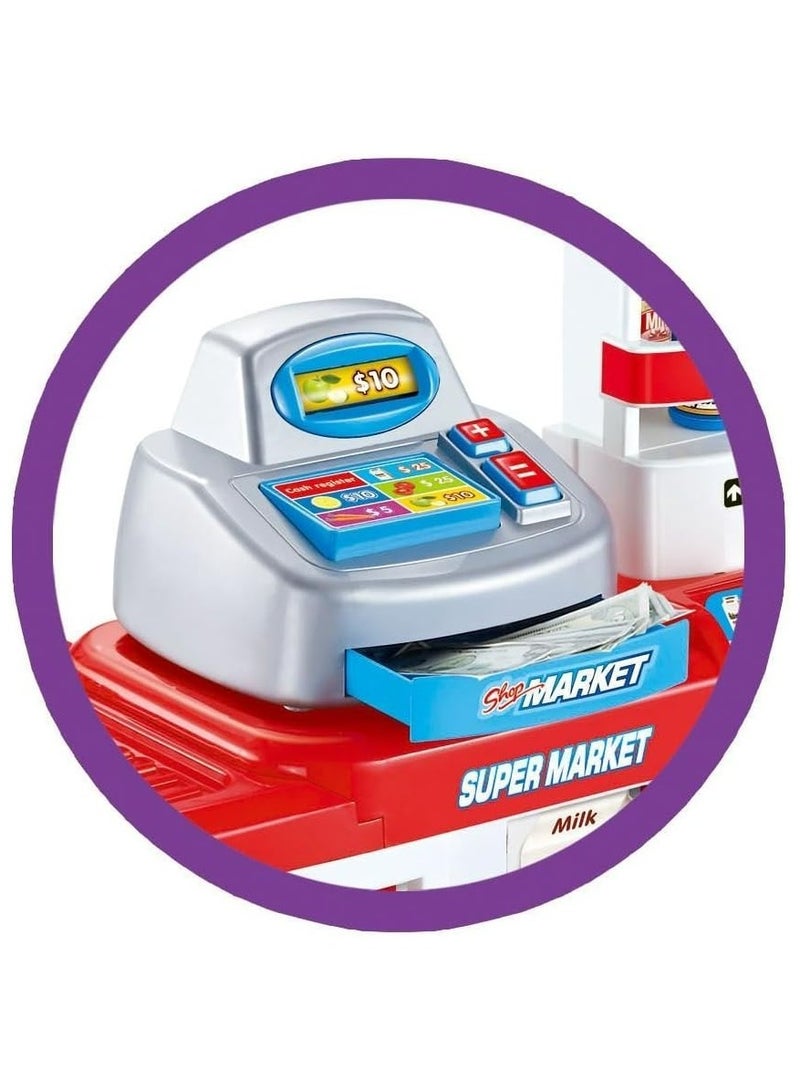 Supermarket toy set for children - cashier table and cart - length 82 cm  - Image 5