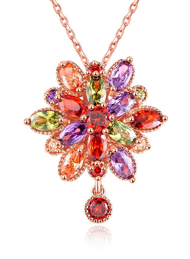 قلادة مطلية بالذهب عيار 18 قيراطًا من الزركون السويسري المكعب بتصميم زهرة مزدوجة للنساء والفتيات - Image 1