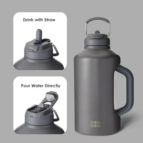BOTTLE BOTTLE Insulated Water Bottle 64 oz with Straw and Dual-use Lid Stainless Steel Water Bottle for Men with Handle Vacuum Insulated Beer Growler for Workout Sports Soccer gray - Image 5