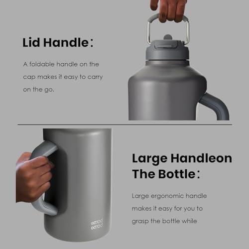 BOTTLE BOTTLE Insulated Water Bottle 64 oz with Straw and Dual-use Lid Stainless Steel Water Bottle for Men with Handle Vacuum Insulated Beer Growler for Workout Sports Soccer gray - Image 3