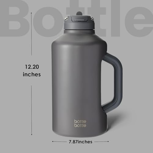 BOTTLE BOTTLE Insulated Water Bottle 64 oz with Straw and Dual-use Lid Stainless Steel Water Bottle for Men with Handle Vacuum Insulated Beer Growler for Workout Sports Soccer gray - Image 4