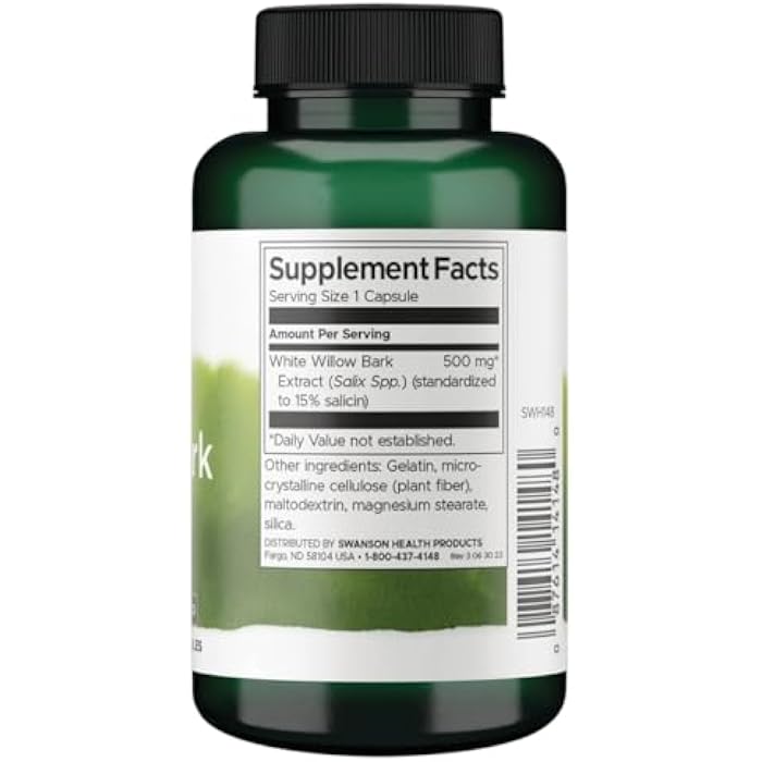 Swanson White Willow Bark Extract - Promotes Joint Support and Muscle Relief - Standardized to 15% Salicin - Natural Supplement with No Stomach Irritation - (120 Capsules, 500mg Each) (2 Pack) - Image 2